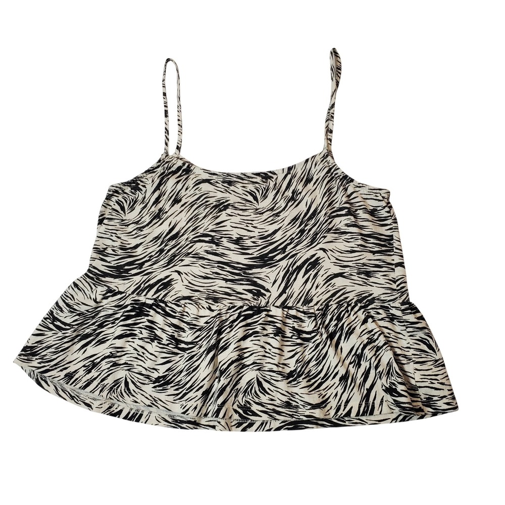 Natural by Known Supply Zebra Print Peplum Tank‎ Top Womens Small Organic Cotton